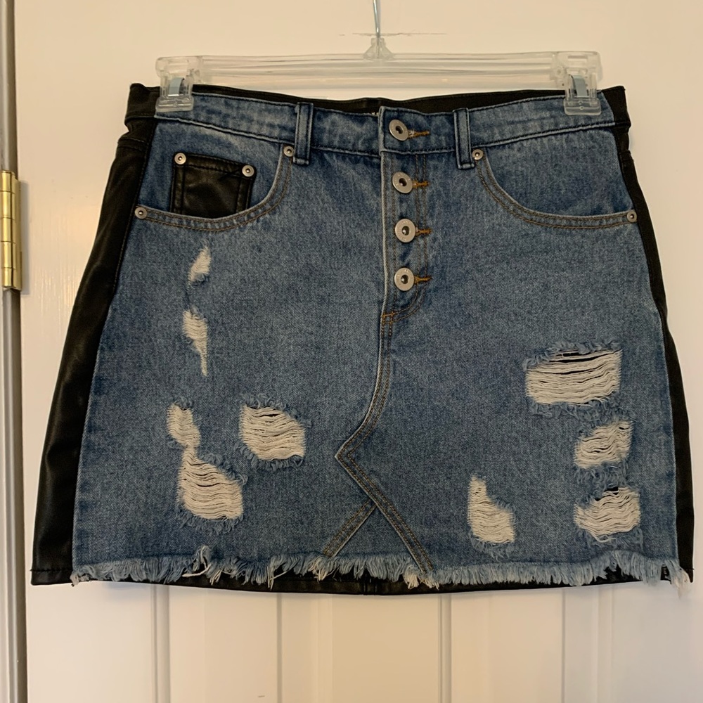 Half denim half pleather miniskirt
